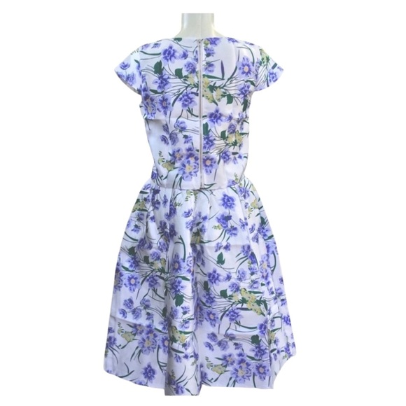 Blue violet floral white 2 pc cap sleeve crop top & full skirt set S M L NWT - Picture 2 of 13